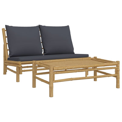 2 Piece Garden Lounge Set with Dark Grey Cushions Bamboo