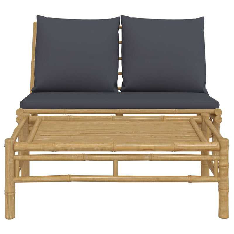 2 Piece Garden Lounge Set with Dark Grey Cushions Bamboo