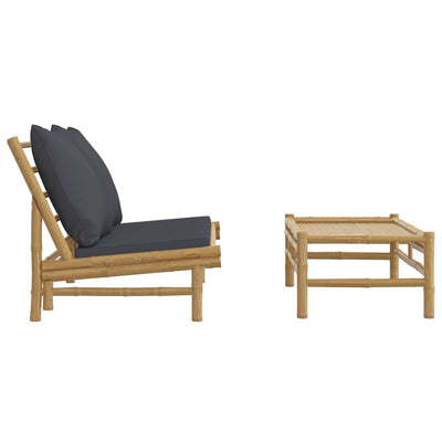 2 Piece Garden Lounge Set with Dark Grey Cushions Bamboo