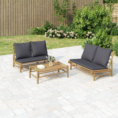 2 Piece Garden Lounge Set with Dark Grey Cushions Bamboo