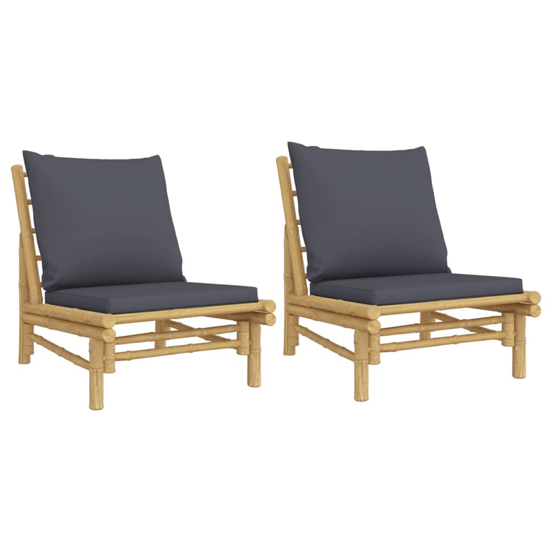 Garden Chairs 2 pcs with Dark Grey Cushions Bamboo