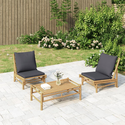 Garden Chairs 2 pcs with Dark Grey Cushions Bamboo