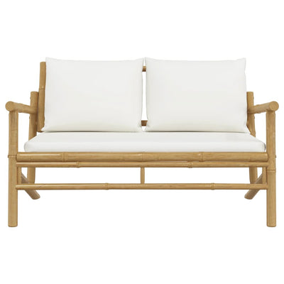 Garden Bench with Cream White Cushions Bamboo