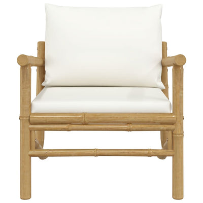 Garden Chairs 2 pcs with Cream White Cushions Bamboo