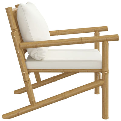 Garden Chairs 2 pcs with Cream White Cushions Bamboo