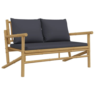 Garden Bench with Dark Grey Cushions Bamboo