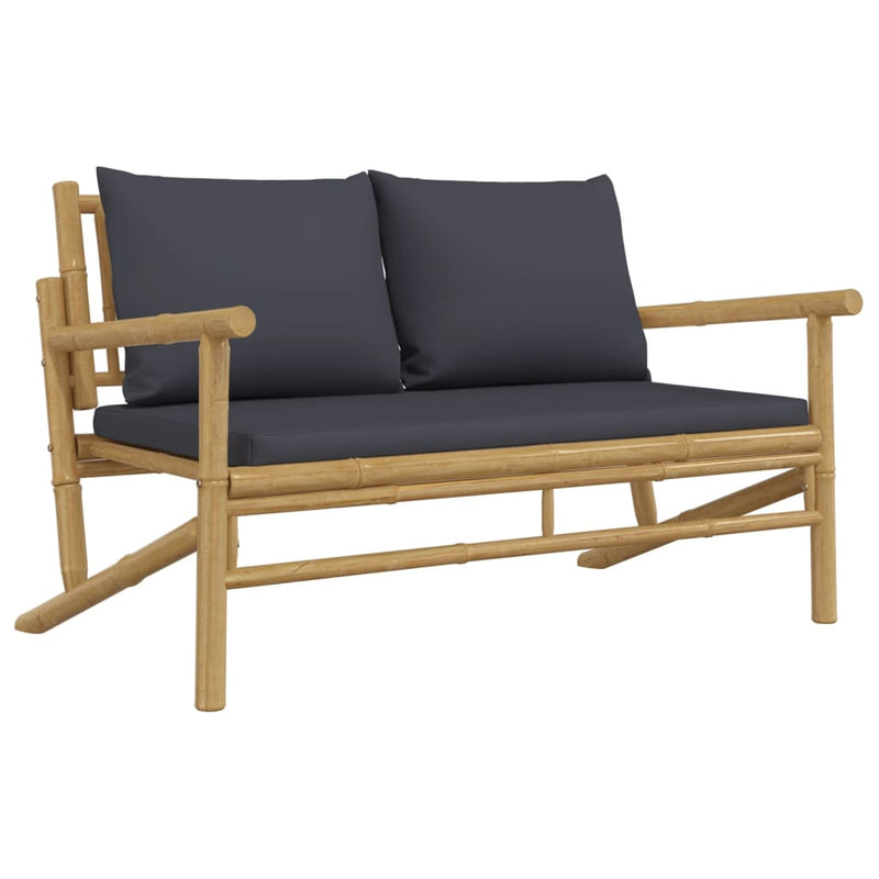 Garden Bench with Dark Grey Cushions Bamboo