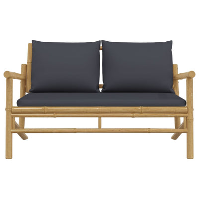 Garden Bench with Dark Grey Cushions Bamboo