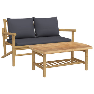 2 Piece Garden Lounge Set with Dark Grey Cushions Bamboo