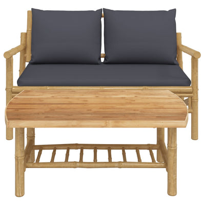 2 Piece Garden Lounge Set with Dark Grey Cushions Bamboo