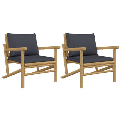 Garden Chairs 2 pcs with Dark Grey Cushions Bamboo