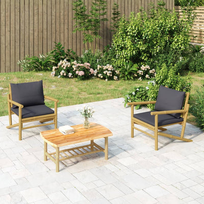 Garden Chairs 2 pcs with Dark Grey Cushions Bamboo