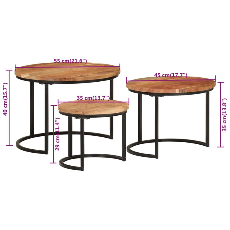 Nesting Tables 3 pcs Solid Wood Acacia