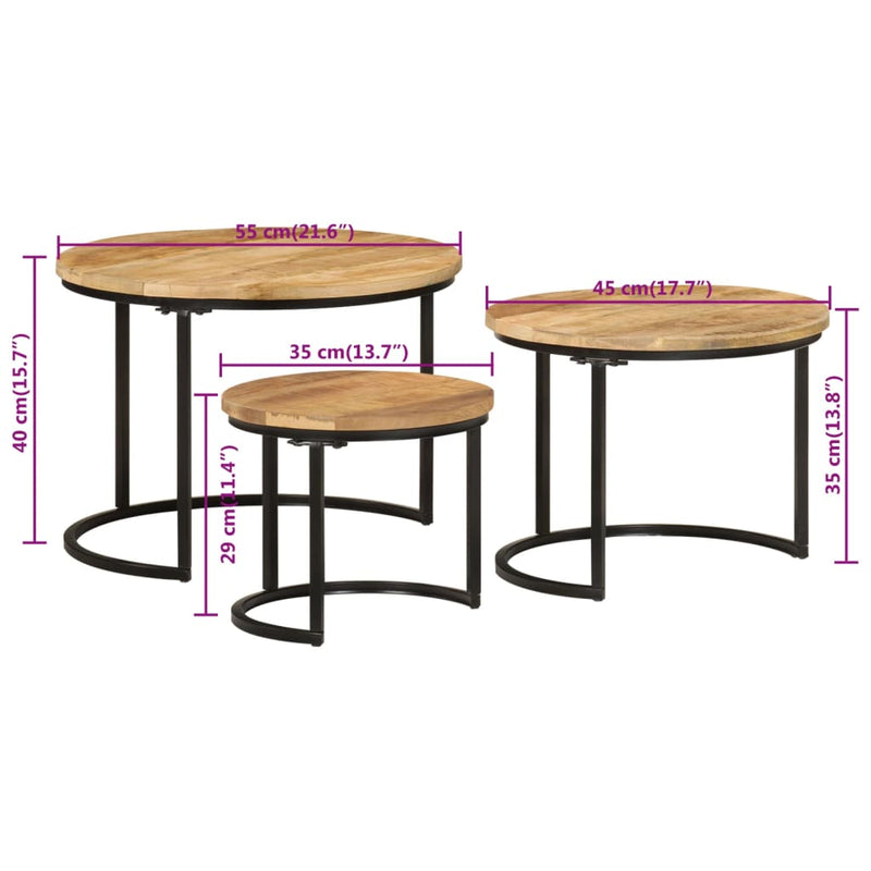 Nesting Tables 3 pcs Solid Rough Wood Mango