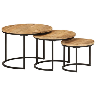 Nesting Tables 3 pcs Solid Rough Wood Mango