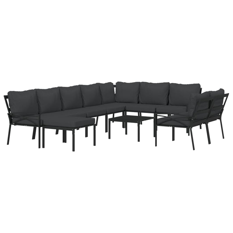 11 Piece Garden Lounge Set with Grey Cushions Steel