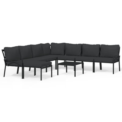 9 Piece Garden Lounge Set with Grey Cushions Steel