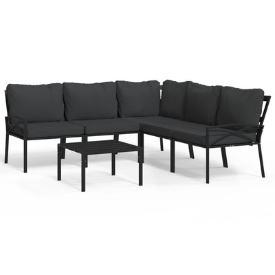 6 Piece Garden Lounge Set with Grey Cushions Steel