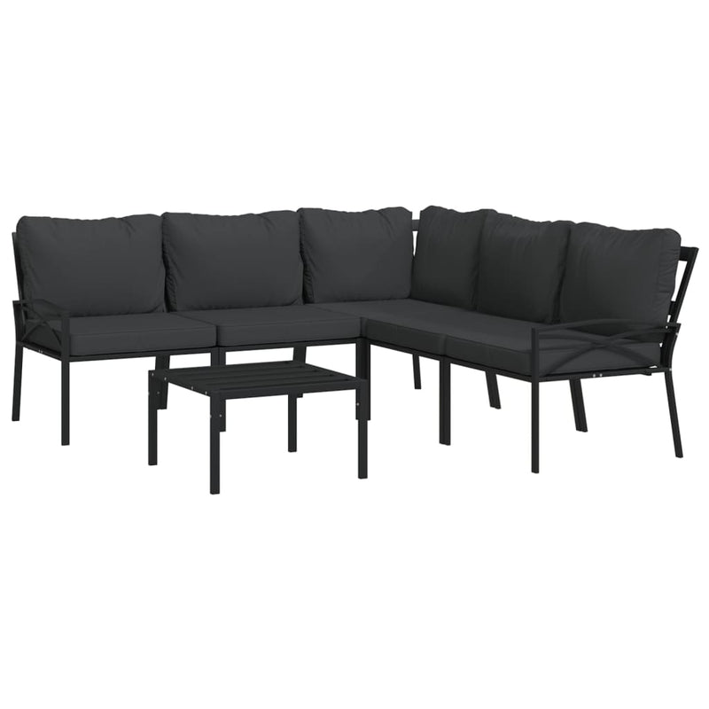 6 Piece Garden Lounge Set with Grey Cushions Steel