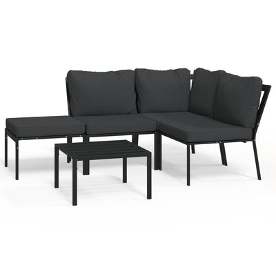 5 Piece Garden Lounge Set with Grey Cushions Steel