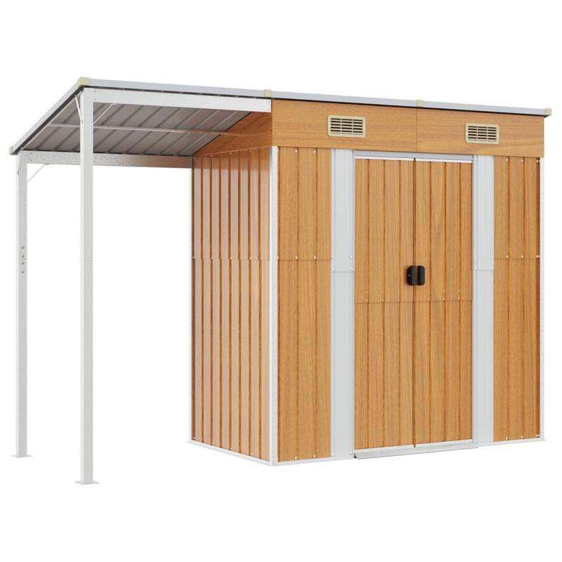 Garden Shed with Extended Roof Light Brown 277x110.5x181 cm Steel