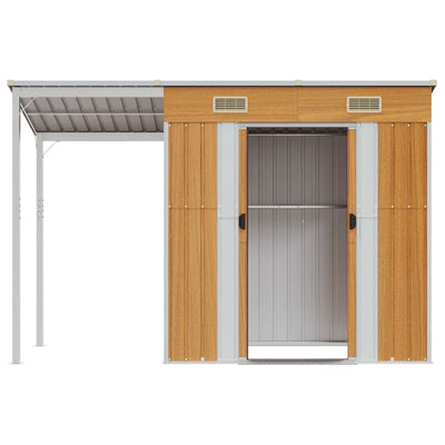 Garden Shed with Extended Roof Light Brown 277x110.5x181 cm Steel