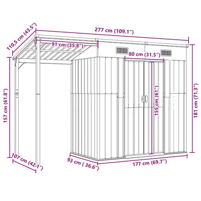Garden Shed with Extended Roof Light Brown 277x110.5x181 cm Steel