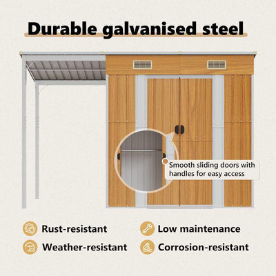 Garden Shed with Extended Roof Light Brown 277x110.5x181 cm Steel