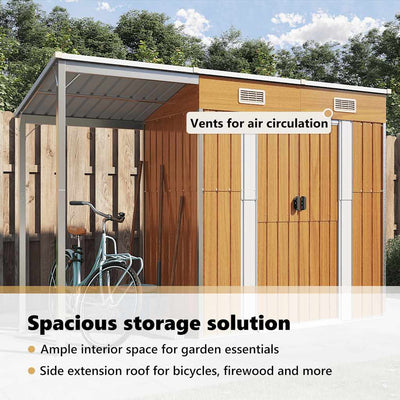 Garden Shed with Extended Roof Light Brown 277x110.5x181 cm Steel