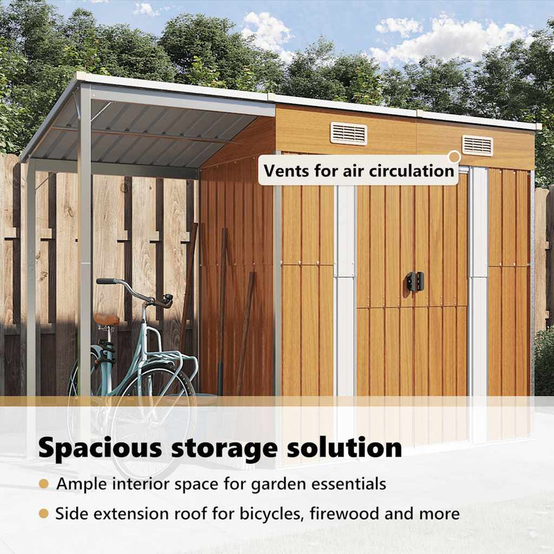 Garden Shed with Extended Roof Light Brown 277x110.5x181 cm Steel