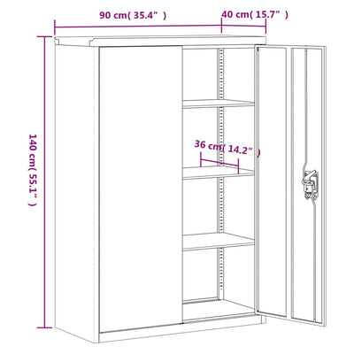 File Cabinet Anthracite and White 90x40x140 cm Steel