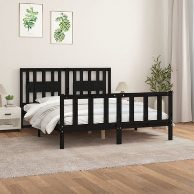 Bed Frame without Mattress Black Solid Wood Pine 150x200 cm