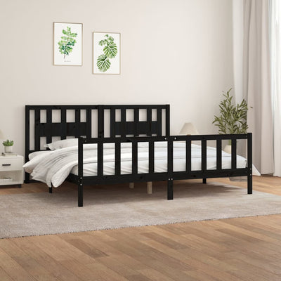 Bed Frame with Headboard Black Solid Wood Pine 183x203 cm King Size