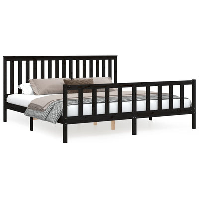 Bed Frame without Mattress Black Solid Wood Pine 183x203 cm King