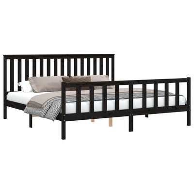 Bed Frame with Headboard Black 183x203 cm Solid Wood Pine King Size