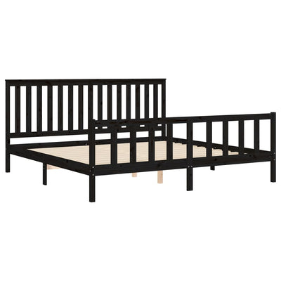 Bed Frame with Headboard Black 183x203 cm Solid Wood Pine King Size