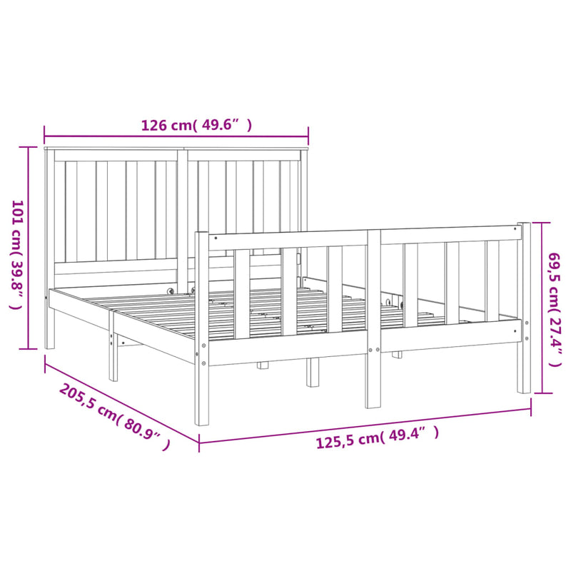 Bed Frame without Mattress Black Solid Wood Pine 183x203 cm King