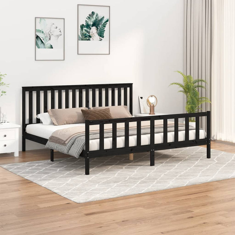 Bed Frame without Mattress Black Solid Wood Pine 183x203 cm King