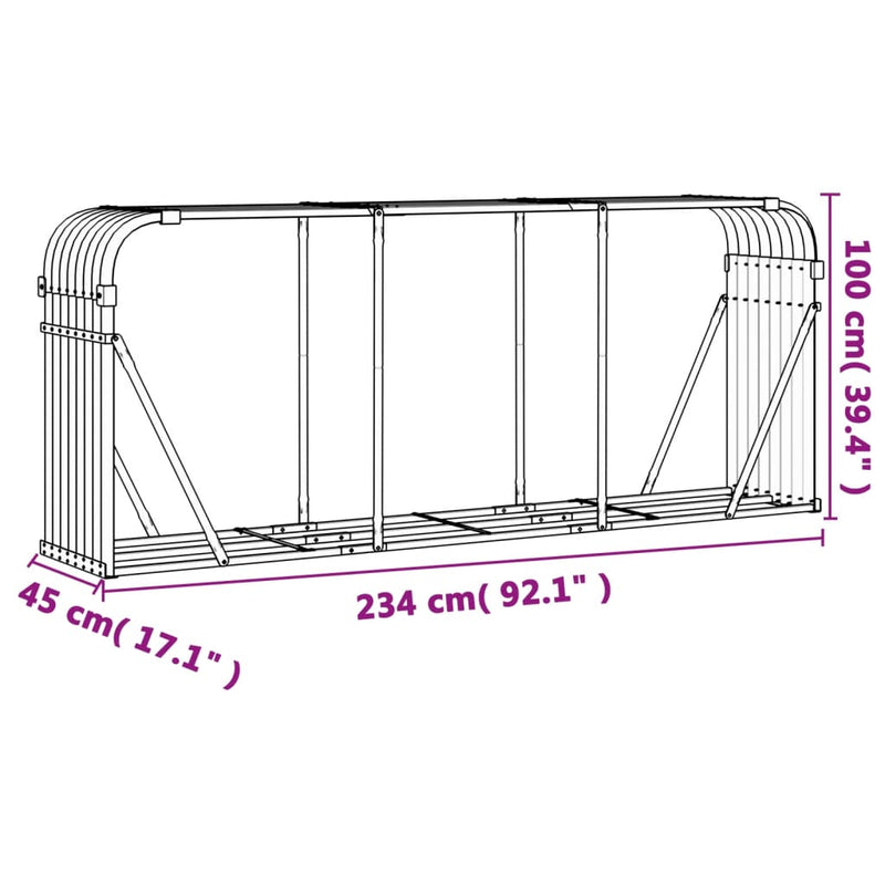 Log Holder Green 234x45x100 cm Galvanised Steel