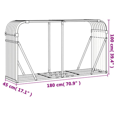 Log Holder Brown 180x45x100 cm Galvanised Steel