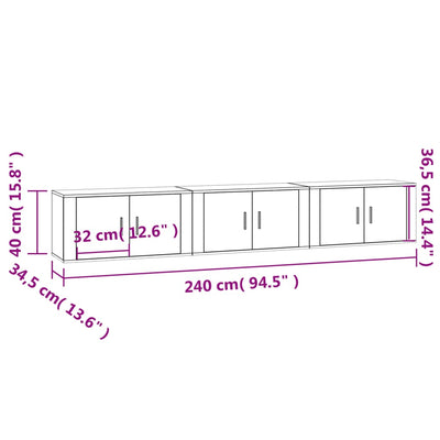 Wall-mounted TV Cabinets 3 pcs Grey Sonoma 80x34.5x40 cm