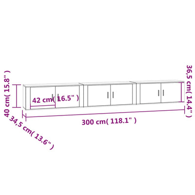 Wall-mounted TV Cabinets 3 pcs White 100x34.5x40 cm