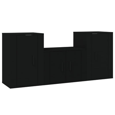 3 Piece TV Cabinet Set Black Engineered Wood