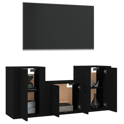 3 Piece TV Cabinet Set Black Engineered Wood