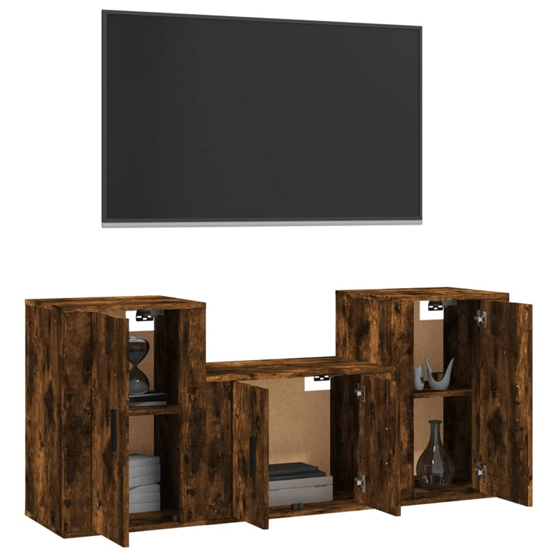 3 Piece TV Cabinet Set Smoked Oak Engineered Wood