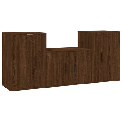 3 Piece TV Cabinet Set Brown Oak Engineered Wood