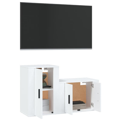 2 Piece TV Cabinet Set White Engineered Wood