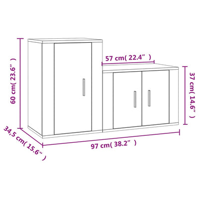 2 Piece TV Cabinet Set White Engineered Wood