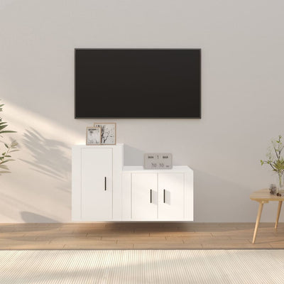 2 Piece TV Cabinet Set White Engineered Wood