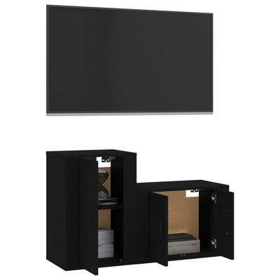 2 Piece TV Cabinet Set Black Engineered Wood